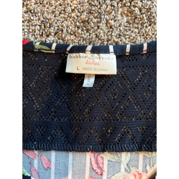 Bobbie & Brooks Women's‎ Navy Blue/white red roses short sleeve dress size large - Picture 3 of 12